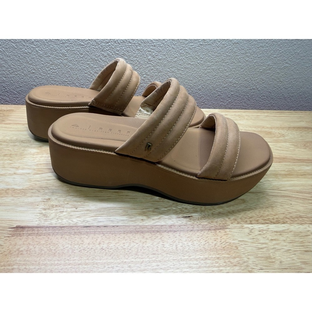 Reef‎ Lofty Lux Hi Tan Leather Padded Double Strap Platform Wedge Sandals Size 8